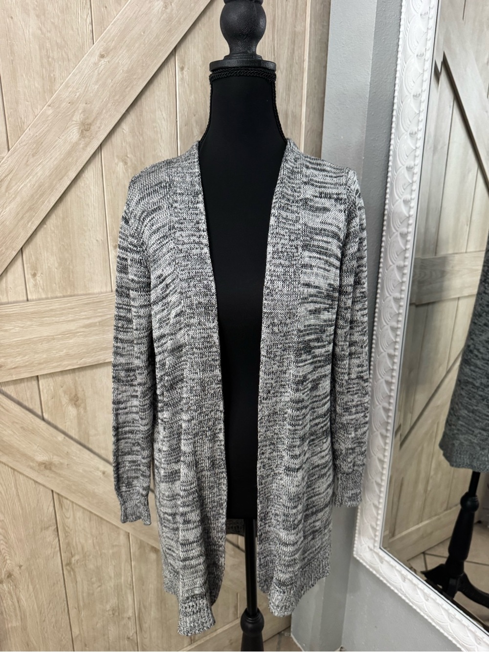 Gray Open-Front Women's Marled Cardigan Duster